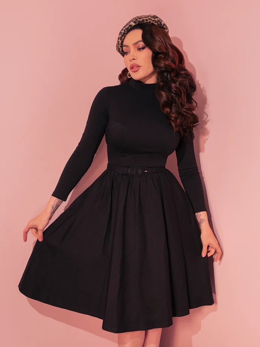 Black Vixen by Micheline Pitt Long-Sleeve A-Line Pinup Black Stretchy Dress 2x